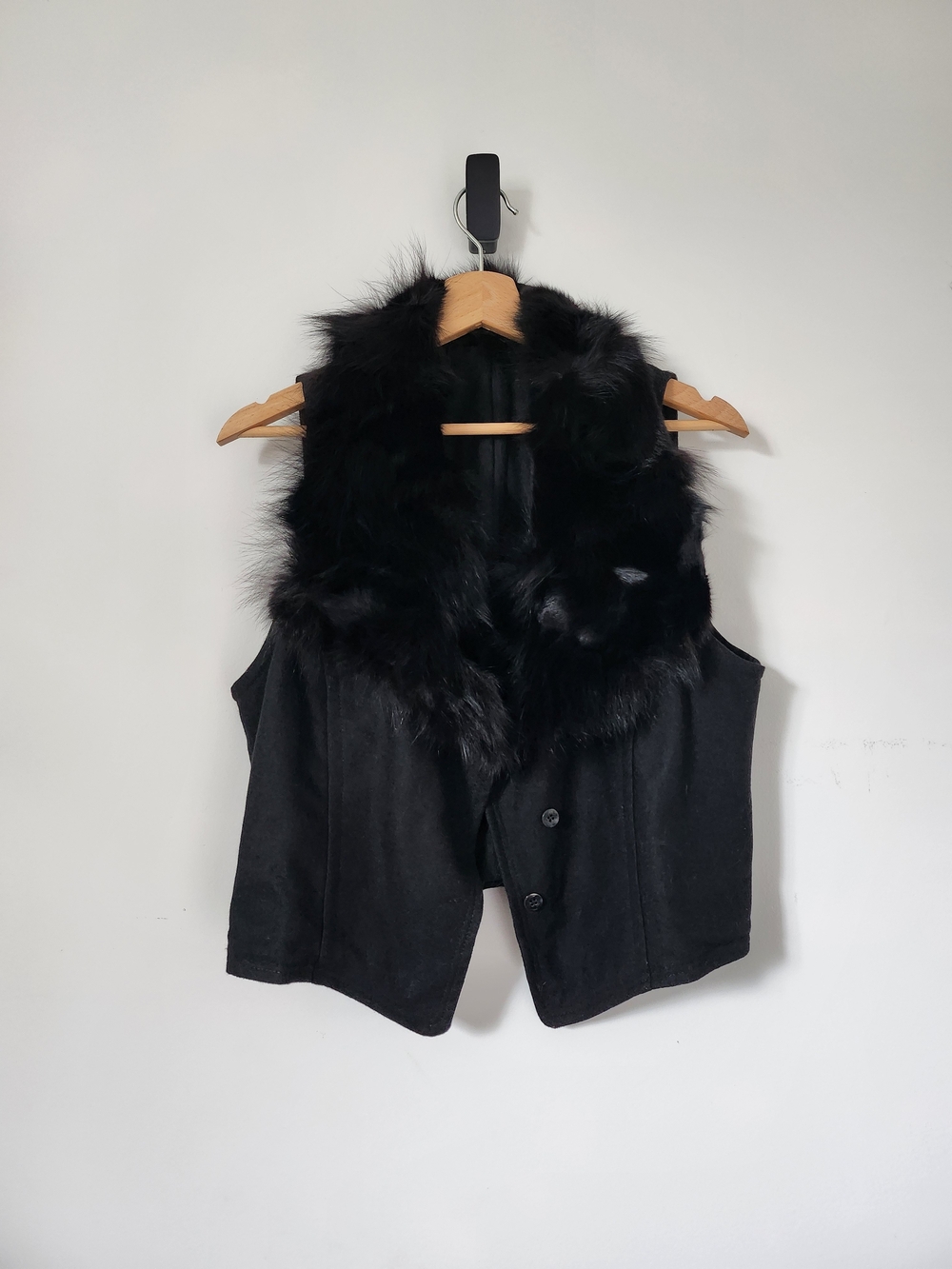 Fur-Trimmed Black Vest